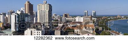 Stock Image - City of Dar es Salaam and St. Joseph's Cathedral; Dar es Salaam, Tanzania. Fotosearch