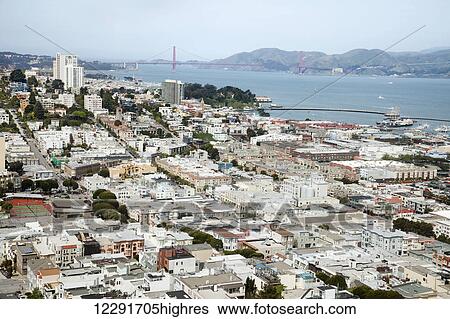 Stock Photograph - Cityscape of San Francisco and Golden Gate Bridge; San Francisco, California, United States of America. Fotosearch