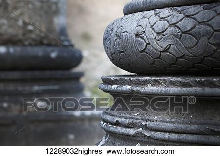 Stock Photograph - Close up of the detail on the decorative column at the Temple of Artemis; Sardis, Turkey. Fotosearch