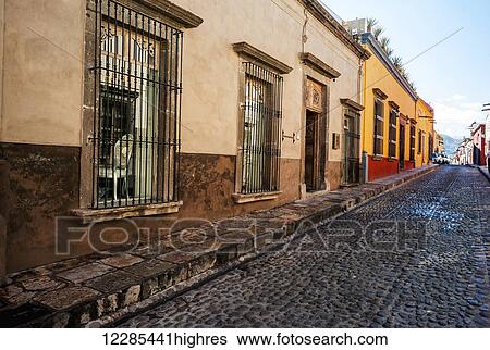 Cobblestone street; San Miguel de Allende, Guanajuato, Mexico View Large Photo Image Stock Photograph - Cobblestone street; San Miguel de Allende, Guanajuato, Mexico. Fotosearch