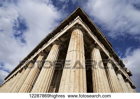 Stock Photograph - Colonnade and roof of Temple of Hephaistos; Athens, Atticus, Greece. Fotosearch