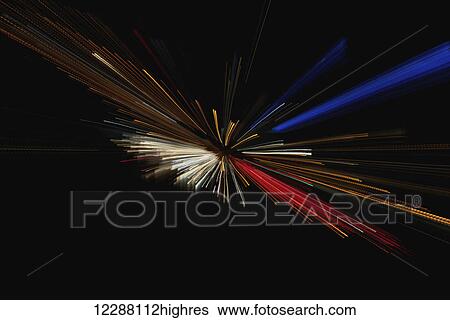 Stock Photograph - Coloured lights in a burst against a black background; Moskva, Moscow, Ukraine. Fotosearch