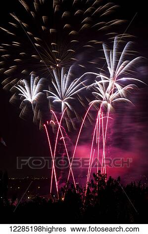 Colourful fireworks at nighttime; Calgary, Alberta, Canada View Large Photo Image Stock Photograph - Colourful fireworks at nighttime; Calgary, Alberta, Canada. Fotosearch