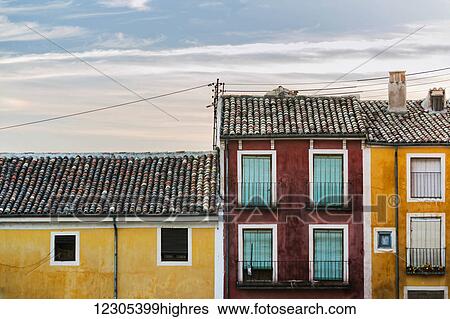 Colourful houses in Cuenca's downtown; Cuenca, Castile-La Mancha, Spain View Large Photo Image Stock Photograph - Colourful houses in Cuenca's downtown; Cuenca, Castile-La Mancha, Spain. Fotosearch