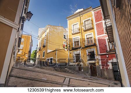 Stock Photograph - Colourful houses in the downtown of Cuenca; Cuenca, Castile-La Mancha, Spain. Fotosearch