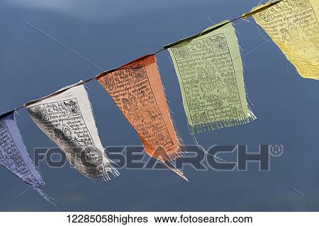 Stock Photograph - Colourful prayer flags; Paro, Bhutan. Fotosearch