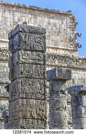 Picture - Columns adorned with carved animal deities, Group of a Thousand Columns, Chichen Itza; Yucatan, Mexico. Fotosearch