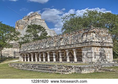 Columns Building (foreground), Pyramid of the Magician (background), Uxmal; Yucatan, Mexico View Large Photo Image Stock Image - Columns Building (foreground), Pyramid of the Magician (background), Uxmal; Yucatan, Mexico. Fotosearch