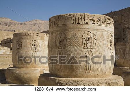 Columns in Hypostyle Hall, Medinet Habu (Mortuary Temple of Ramses III), West Bank; Luxor, Egypt View Large Photo Image Picture - Columns in Hypostyle Hall, Medinet Habu (Mortuary Temple of Ramses III), West Bank; Luxor, Egypt. Fotosearch
