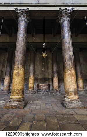 Stock Photograph - Columns in the Church of the Nativity; Bethlehem, Israel. Fotosearch