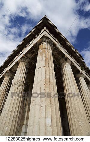Stock Photograph - Corner of marble Temple of Hephaistos colonnade; Athens, Attica, Greece. Fotosearch