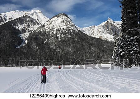 Stock Photograph - Cross country skiing in Yoho National Park; Field, British Columbia, Canada. Fotosearch