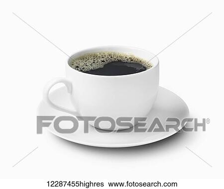 Stock Photograph - Cup of coffee on white background; Toronto, Ontario, Canada. Fotosearch