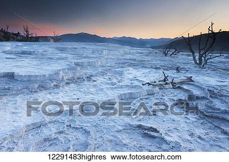 Dawn at the Mammoth Hot Spring Terraces in Yellowstone National Park; Wyoming, United States of America View Large Photo Image Stock Photograph - Dawn at the Mammoth Hot Spring Terraces in Yellowstone National Park; Wyoming, United States of America. Fotosearch