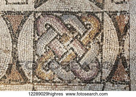 Stock Photograph - Decorative mosaic of tile in the Synagogue of Sardis; Sardis, Turkey. Fotosearch