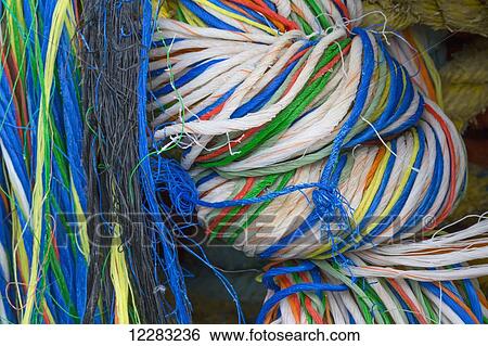 Stock Photograph - Detail of colorful commercial fishing gear, nets, and line in Kodiak, Southwest Alaska. Fotosearch