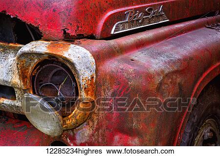 Stock Photograph - Detail of fire truck that belonged to Kodiak Volunteer Fire Department; Kodiak, Alaska, United States of America. Fotosearch