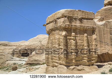 Stock Image - Djinn blocks, dating from 50 BC to 50 AD; Petra, Jordan. Fotosearch