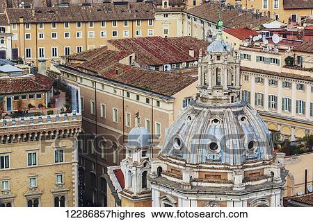 Dome of church roof with cross and various other buildings; Rome, Italy View Large Photo Image Stock Photograph - Dome of church roof with cross and various other buildings; Rome, Italy. Fotosearch