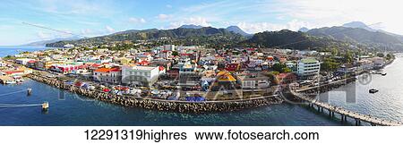 Stock Photograph - Downtown Roseau on the Caribbean; Roseau, Dominica. Fotosearch