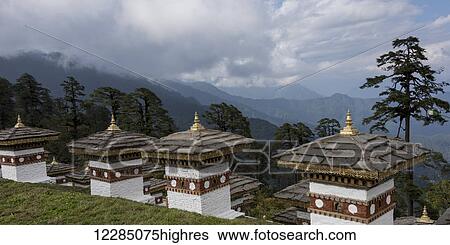 Druk Wangyal Khang Zhang Chortens; Bhutan View Large Photo Image Stock Photograph - Druk Wangyal Khang Zhang Chortens; Bhutan. Fotosearch