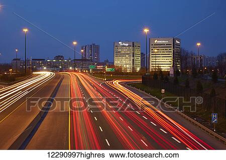 Early morning traffic on the Don Valley Parkway, looking south at the DeBeers Canada and ICICI Bank offices; Toronto, Ontario, Canada View Large Photo Image Stock Photograph - Early morning traffic on the Don Valley Parkway, looking south at the DeBeers Canada and ICICI Bank offices; Toronto, Ontario, Canada. Fotosearch
