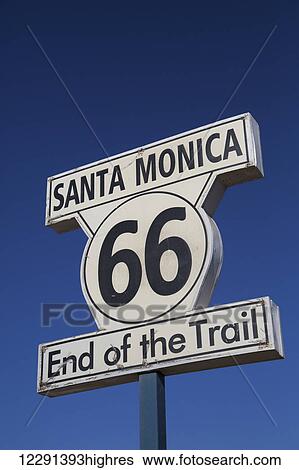 End of the Trail, Route 66 sign, Santa Monica Pier; Santa Monica, California, United States of America View Large Photo Image Stock Photograph - End of the Trail, Route 66 sign, Santa Monica Pier; Santa Monica, California, United States of America. Fotosearch