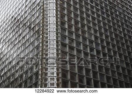 Stock Image - Facade of a wall with glass blocks; Tokyo, Japan. Fotosearch