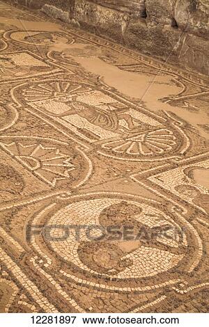 Stock Photo - Floor mosaics, Petra Church (also known as the Byzantine Church), built between the fifth and seventh century AD; Petra, Jordan. Fotosearch