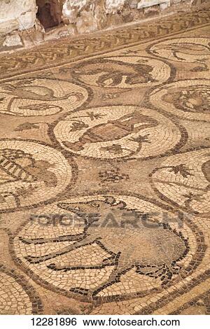Stock Photograph - Floor mosaics, Petra Church (also known as the Byzantine Church), built between the fifth and seventh century AD; Petra, Jordan. Fotosearch