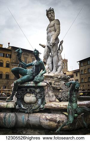 Stock Photograph - Fountain of Neptune; Florence, Toscana, Italy. Fotosearch