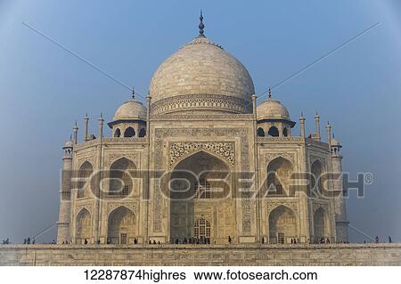 Stock Photograph - Front of Taj Mahal; Agra, Uttar Pradesh, India. Fotosearch