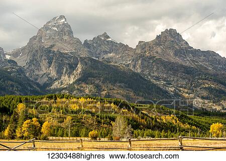 Stock Photograph - Grand Teton range in autumn, Grand Teton National Park; Wyoming, United States of America. Fotosearch
