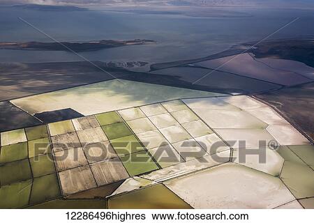 Stock Photograph - Great Salt Lake viewed from a commercial flight; Salt Lake City, Utah, United States of America. Fotosearch