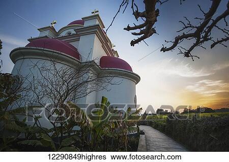 Greek Orthodox Church with pink domes and gold crosses; Capernaum, Israel View Large Photo Image Stock Photograph - Greek Orthodox Church with pink domes and gold crosses; Capernaum, Israel. Fotosearch