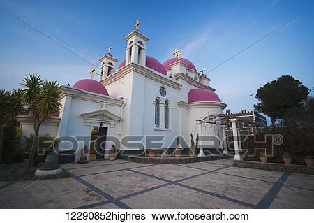 Greek Orthodox Church with pink domes and gold crosses; Capernaum, Israel View Large Photo Image Stock Photograph - Greek Orthodox Church with pink domes and gold crosses; Capernaum, Israel. Fotosearch