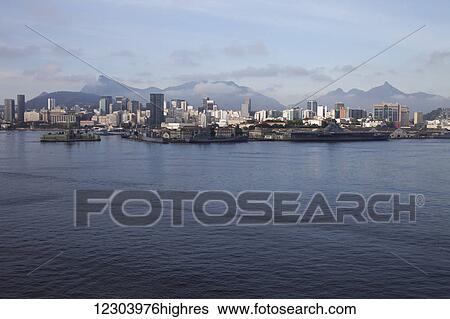 Stock Photograph - Harbour and skyline of Rio de Janeiro; Rio de Janeiro, Brazil. Fotosearch