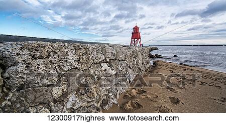 Stock Photograph - Herd Groyne Lighthouse; South Shields, Tyne and Wear, England. Fotosearch