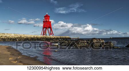 Stock Photograph - Herd Groyne Lighthouse; South Shields, Tyne and Wear, England. Fotosearch
