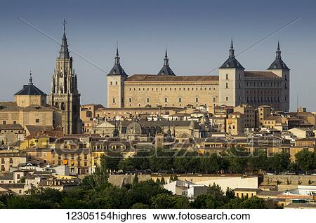 Stock Photograph - Historic buildings in a cityscape of the Imperial City, Toledo; Toledo, Castile-La Mancha, Spain. Fotosearch