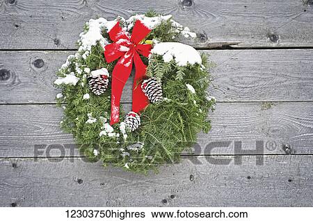 Holiday wreath hanging on the side of a wooden shed after a dusting of snow; Homer, Alaska, United States of America View Large Photo Image Stock Photograph - Holiday wreath hanging on the side of a wooden shed after a dusting of snow; Homer, Alaska, United States of America. Fotosearch