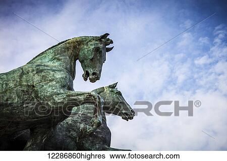 Stock Photograph - Horse statues on the National Monument to Victor Emmanuel II; Rome, Italy. Fotosearch