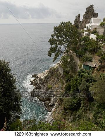 Stock Photograph - House along the Amalfi coast; Amalfi, Italy. Fotosearch