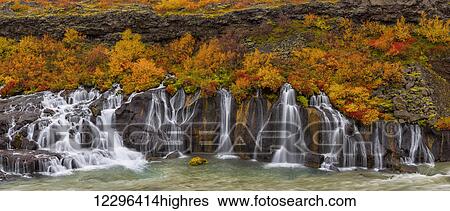 Stock Photograph - Hraunfossar waterfall; Iceland. Fotosearch