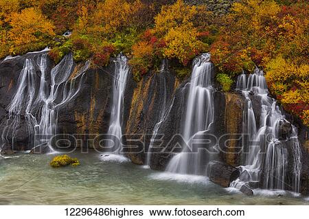 Hraunfossar waterfalls and autumn colours; Iceland View Large Photo Image Stock Photograph - Hraunfossar waterfalls and autumn colours; Iceland. Fotosearch