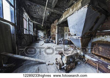Stock Photograph - Inside the old abandoned herring factory; Djupvik, Iceland. Fotosearch