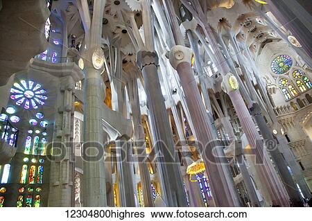 Interior Of La Sagrada Familia Barcelona Catalonia Spain