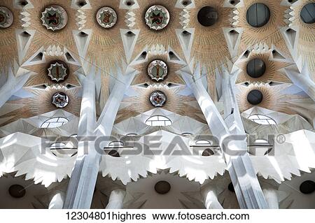 Interior of La Sagrada Familia; Barcelona, Catalonia, Spain View Large Photo Image Stock Photograph - Interior of La Sagrada Familia; Barcelona, Catalonia, Spain. Fotosearch