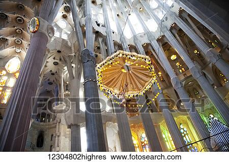 Stock Photograph - Interior of La Sagrada Familia; Barcelona, Catalonia, Spain. Fotosearch