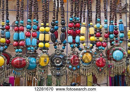 Stock Image - Jewelry for sale, Khan Al-Khali Bazaar; Cairo, Egypt. Fotosearch
